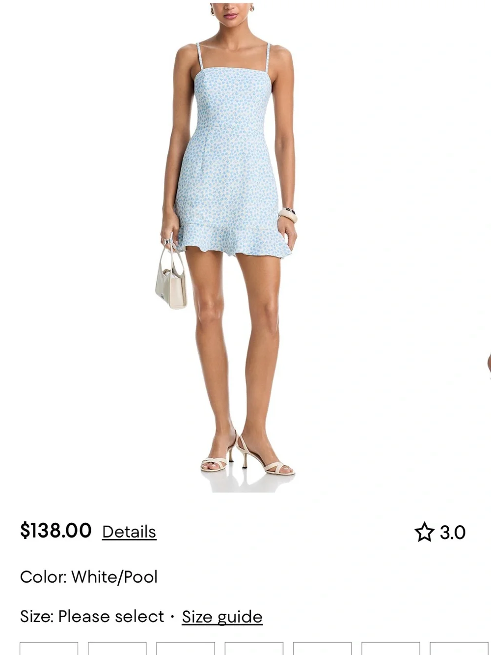 French Connection White & Pool Blue Mini Slip Dress with Ruffle Hem - Picture 4 of 6